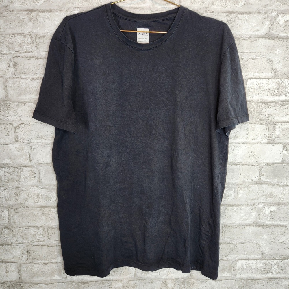 Zara T-Shirt Black Slim Fit Crew Neck Minimalist Casual XL